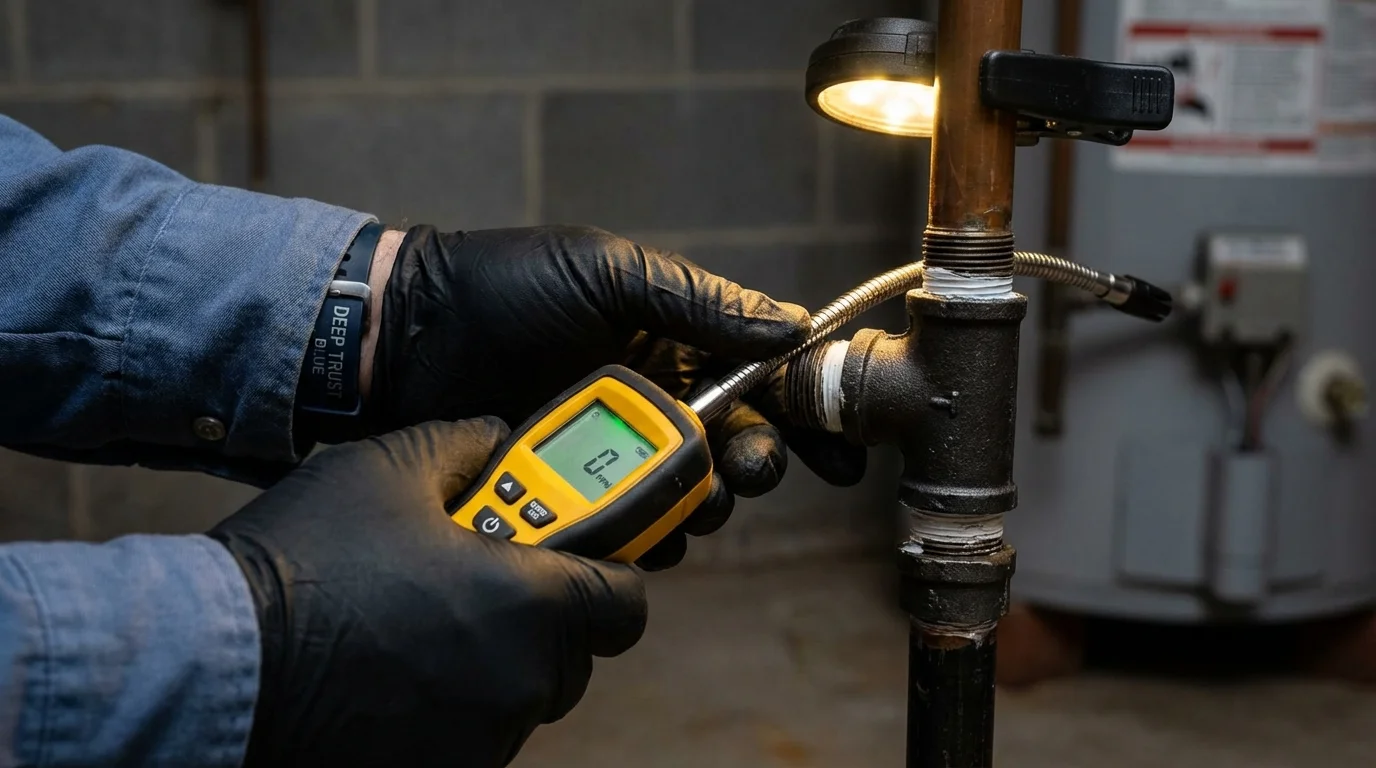Gas leak detection with electronic sniffer by Johns Plumbing LLC in Huntsville