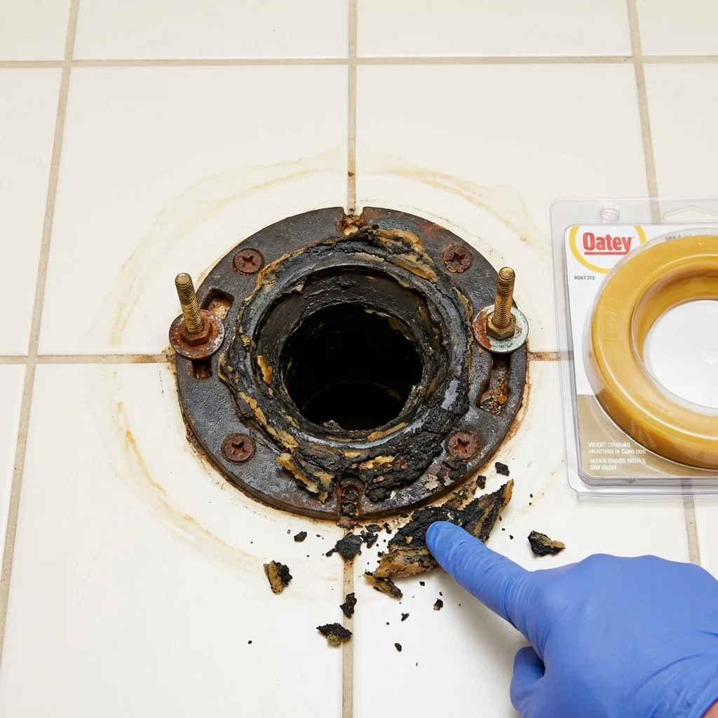 Failed wax ring showing water seepage at the base of a toilet in a Huntsville, AL home