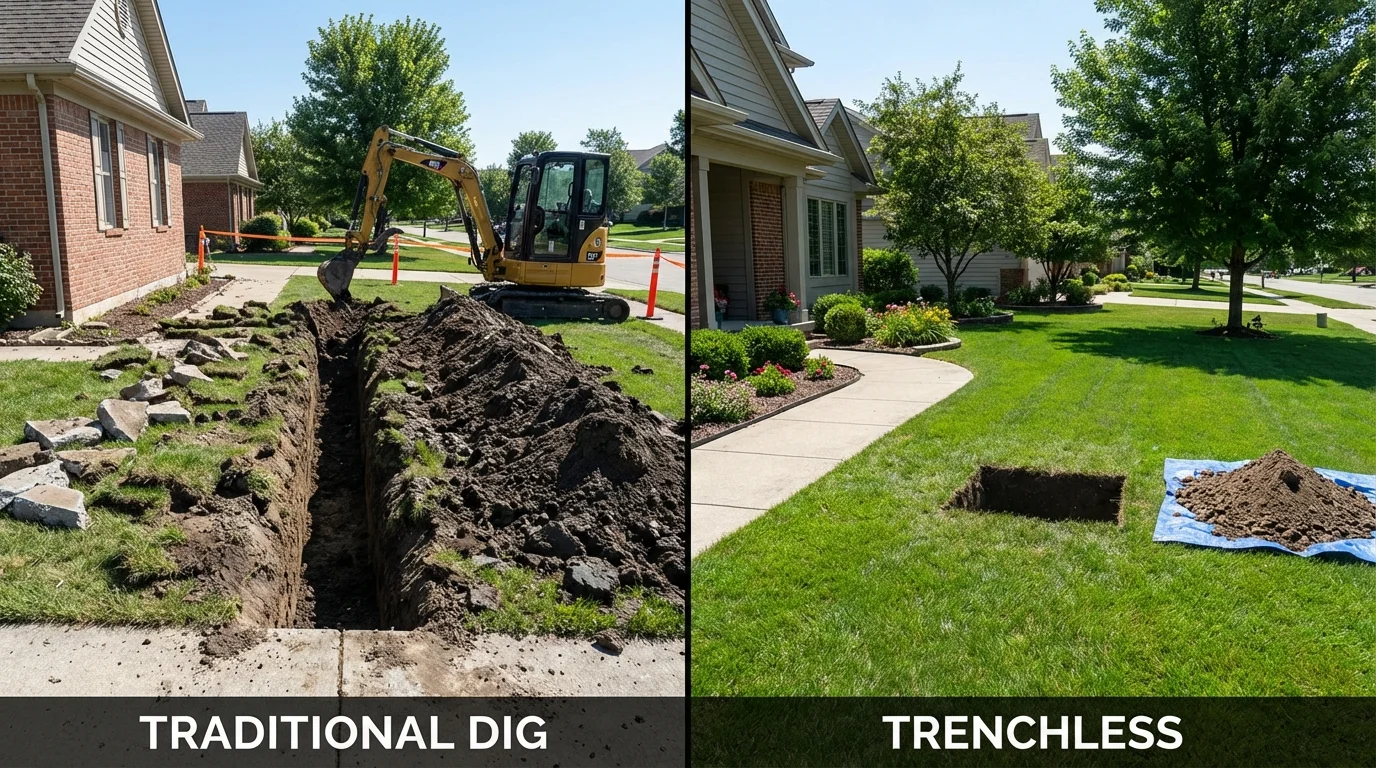 Trenchless sewer repair with minimal yard damage versus traditional excavation in Huntsville, AL